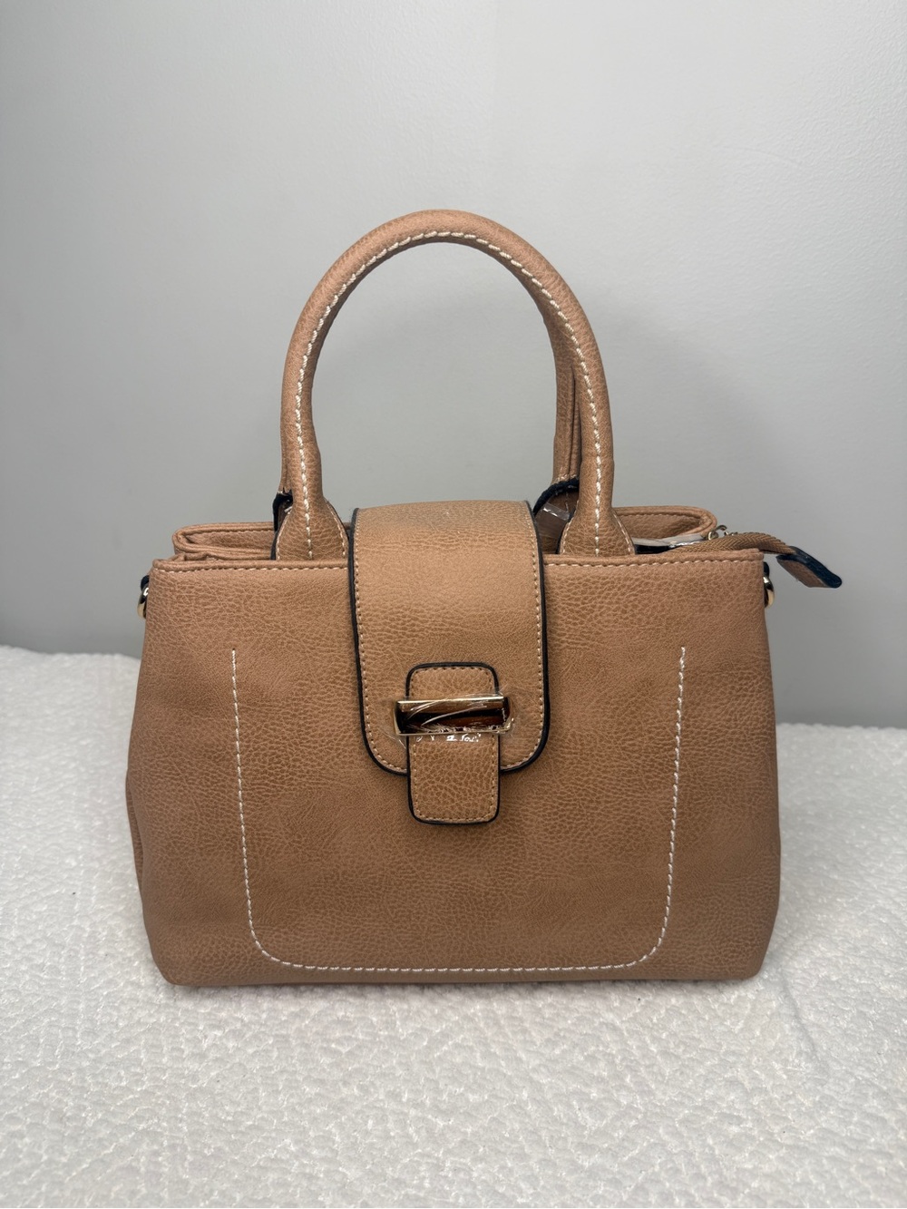 Classic Tan Leatherette Satchel Handbag